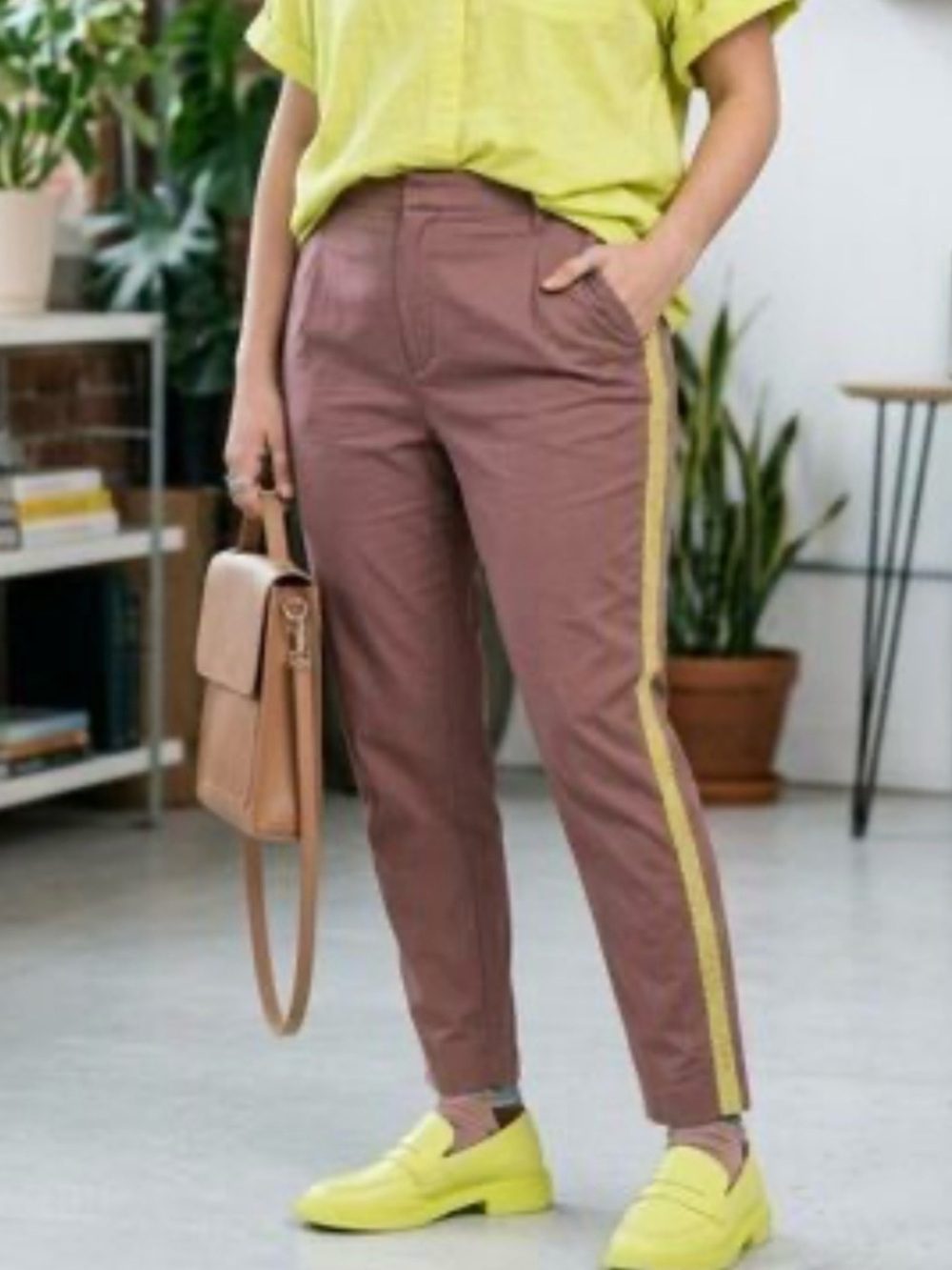 Wildfang The Empower Color Block Slim Crop Pants In Dusty Rose Color Size 10